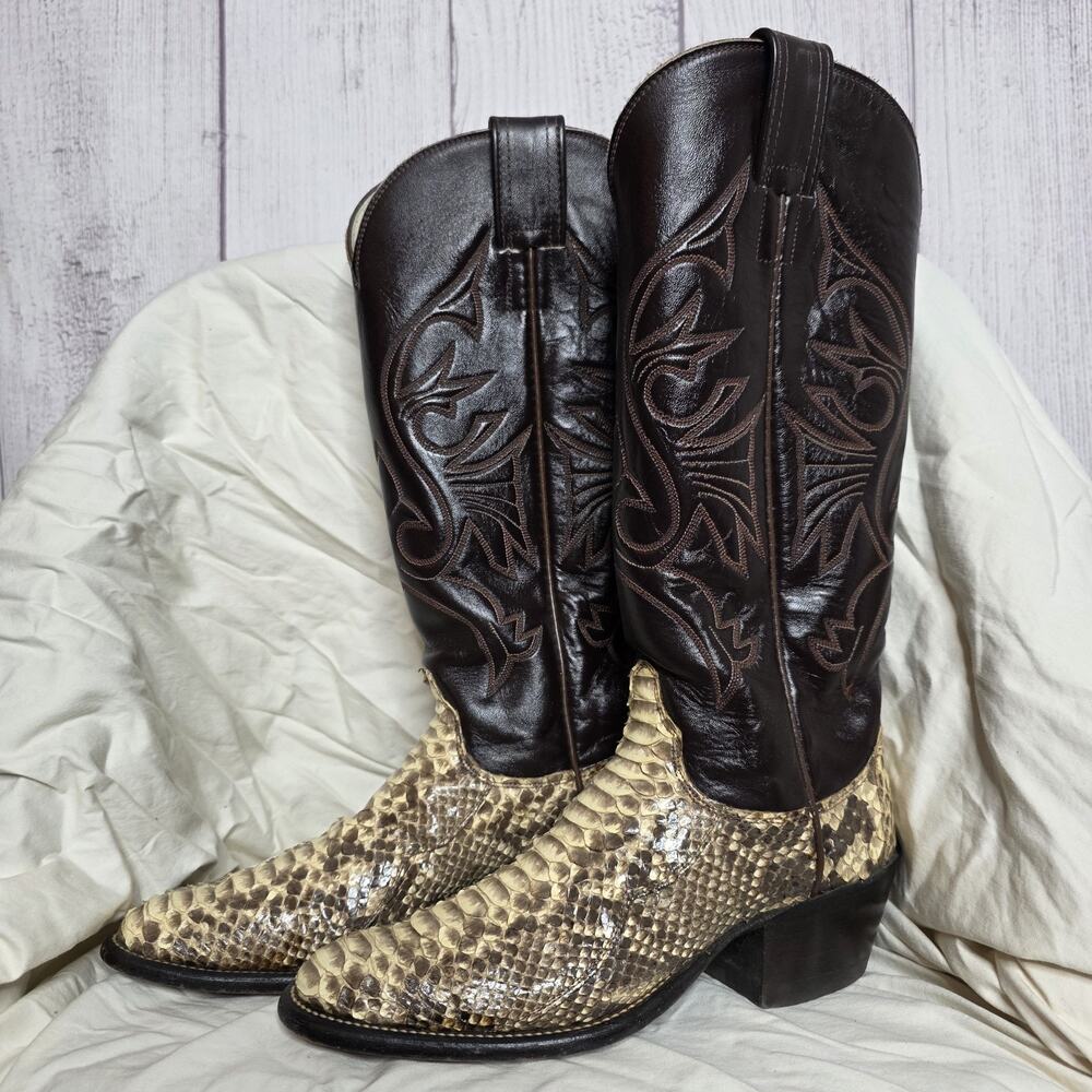 Olathe Genuine Python Snakeskin Cowboy Boots USA Made - Size 6 AAA